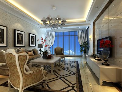 凉都明珠三居96平欧式风格装修案例