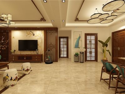 皖新文化广场128平新中式设计装修效果图
