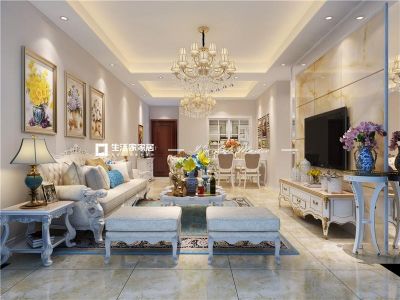 雍景半岛欧式风格104平三居室装修效果图