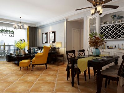 龙翔御庭140平米三居室美式风格装修设计效果图