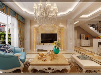 海尔双湖壹号公馆220平米复式混搭美式风格装修设计效果图