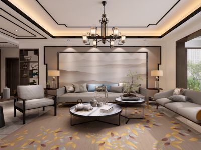 观澜一号145平新中式四居室家装案例效果图