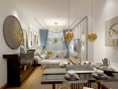 雍晟上城湾畔188平米三居室新中式风格装修设计效果图