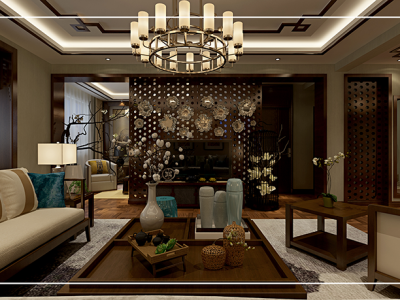 124平三居室新中式风格家装案例