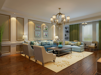 128平三居室美式风格家装图片