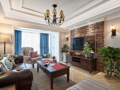 三鼎春天135平米三居室美式风格装修设计效果图