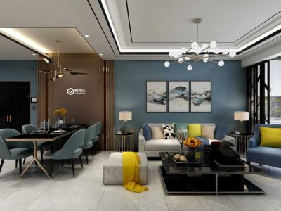 黄金花园116平米三居室轻奢北欧风格装修设计效果图