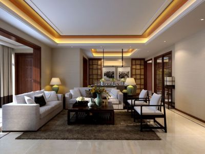 嘉来涪滨印象中式风格119平米三居室装修效果图