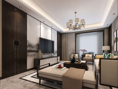 中正锦城138平米三居室新中式装修案例