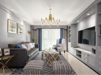 先河之都三居室装修现代美式风格家装案例欣赏