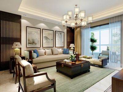 金辉世界城106平米新中式风格效果图案例