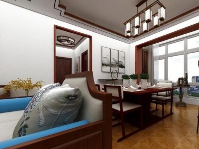 御湖熙谷美式风格130平米三居室装修效果图