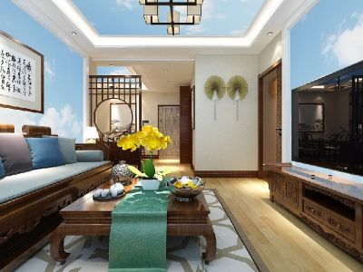 海富康城中式风二居100平装修案例