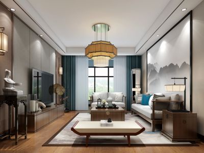 美地花园95平米中式三居室装修效果图