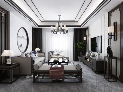 金域王府帝景122平米新中式风格三居室装修案例