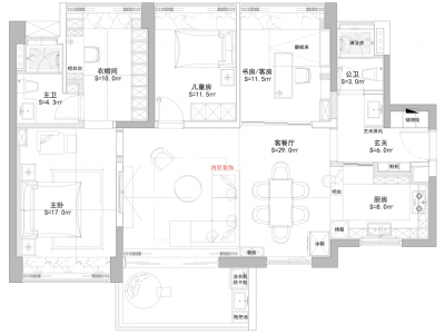 蛇口公馆126平四居欧式风格