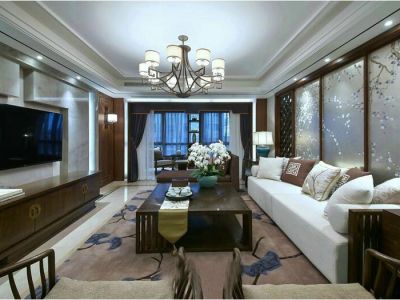 清渭公馆三居室装修简中式风格144平米