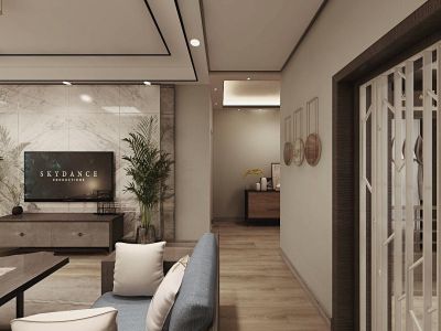 石榴园110平米二居室新中式装修案例