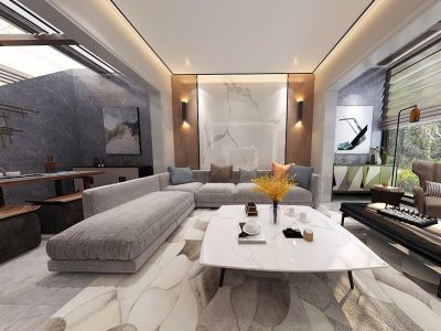 水映青城现代风格三居室150平装修案例