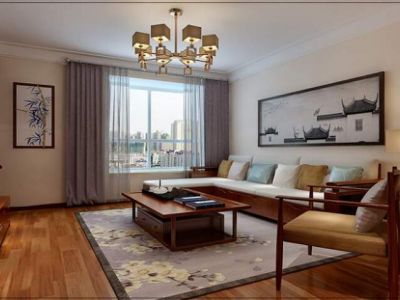 阳光渭水华庭三居室装修简中式风格家装案例