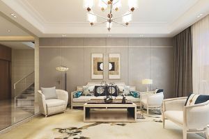 【盘锦楚航装饰】盘锦美的城别墅320平简约中式装修效果图