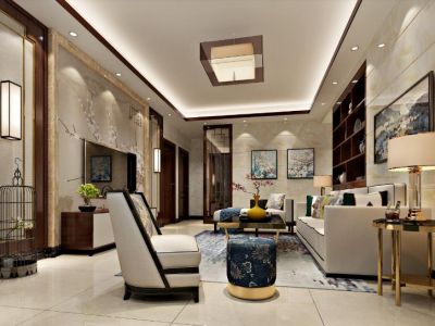 渭南波涛装饰-曼哈顿街区146平米三居室新中式装修效果图