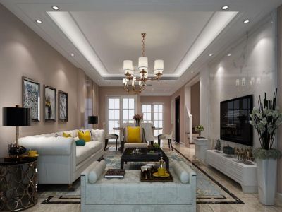 鑫润紫金城123.08平米三居室现代轻奢风格