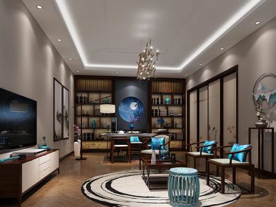 金域蓝湾新中式风格317平米四居室装修案例