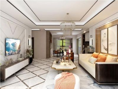 盛邦珑湖现代风格132平米四居室装修案例