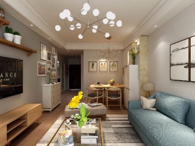 蓝光·幸福满庭北欧风80平米二居室装修设计案例