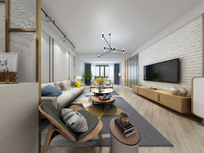 堰山和畔混搭风117平米三居室装修设计案例