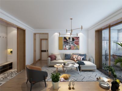 月亮湾100平米两室一厅北欧原木风格装修案例