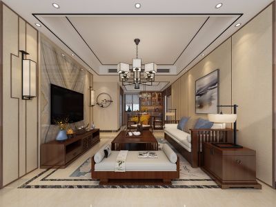 碧桂园领誉新中式风格102平米三居室装修案例