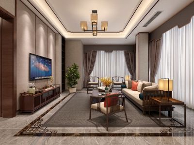 大山地新中式风格300平米四居室装修案例