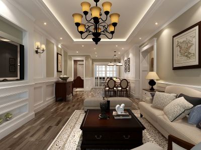 鹭湖宫115平米美式风格效果图案例