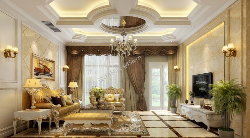 欧式风格260平米别墅客厅吊顶装修效果图大全