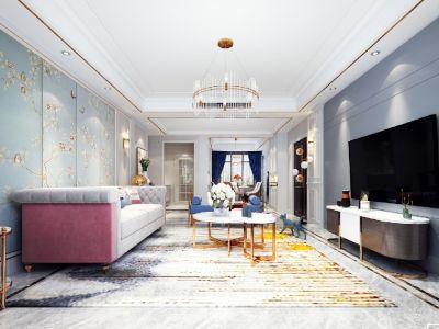 国贸蓝海混搭风格130平米三居室装修案例