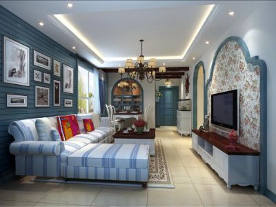 云景里地中海风格80平米二居室装修案例