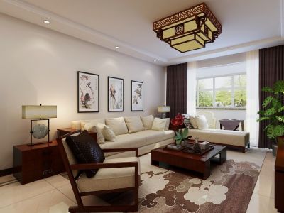 赞成首府三居108平中式风格装修案例