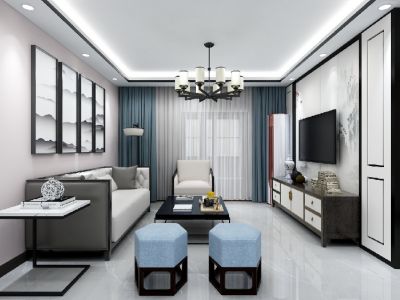 锦域蓝湾三居112平新中式风格装修案例