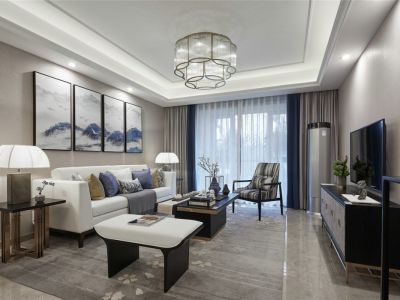 龙湖好望山三居103平新中式风格装修案例