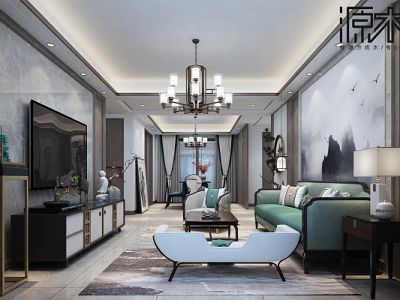 建业山水湖城125平新中式装修风格