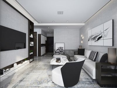 保利林语溪三居105平黑白色现代风格装修案例