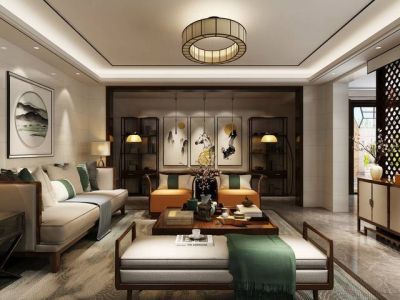 山水湖成300平米中式风格复式装修案例