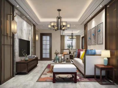 香槟海岸新中式风格123平米三居室装修案例