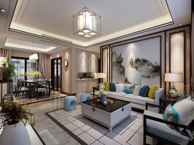 百合花园新中式风格136平米三居室装修案例