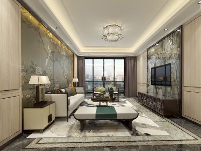 路劲天御新中式风格142平米四居室装修案例