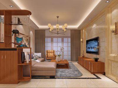 颐和国际新中式风格115平米三居室装修案例