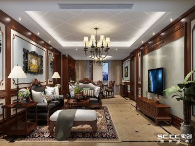 北岸明珠四居126平美式风格装修案例