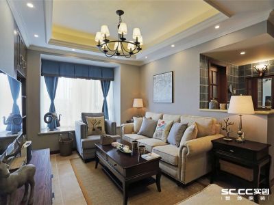 万达华园三居108平美式风格装修案例